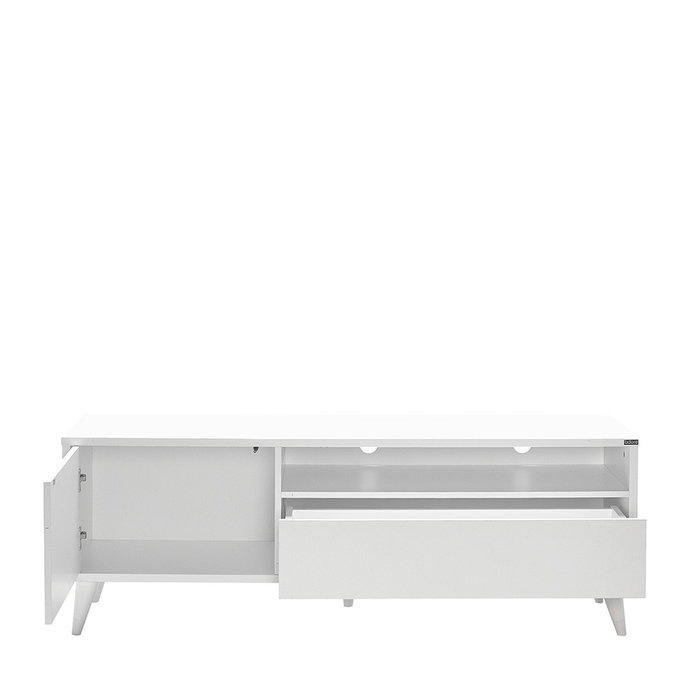 Hanah Home Soporte de TV Tvr-511-Dd-1 Blanco, Tablero de Partículas Recubierto de Melamina, Mueble Salón Elegante y Moderno con Amplio Almacenamiento